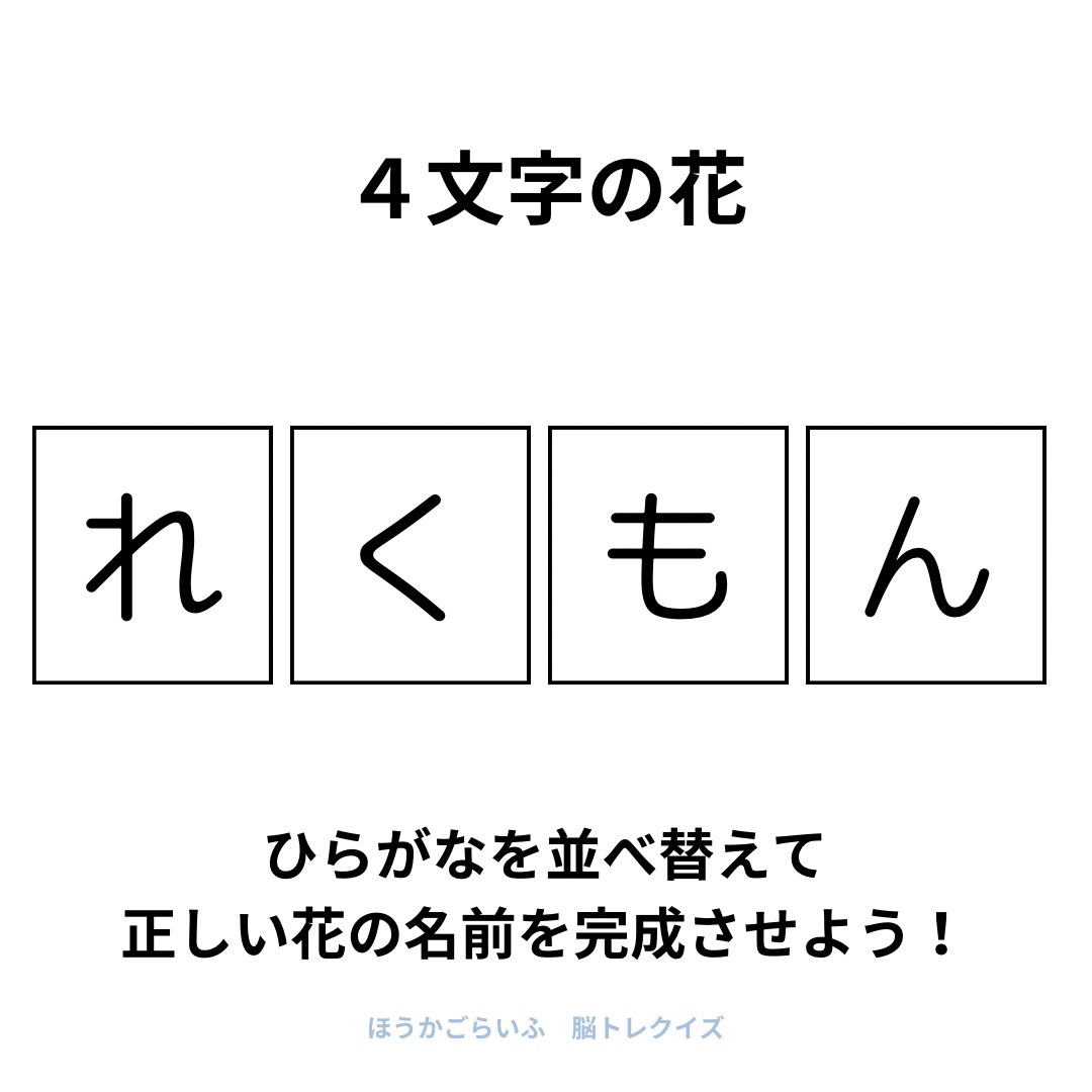 高齢者向け（無料）言葉の並び替えで脳トレしよう！文字（ひらがな）を並び替える簡単なゲーム【花の名前】健康寿命を延ばす鍵